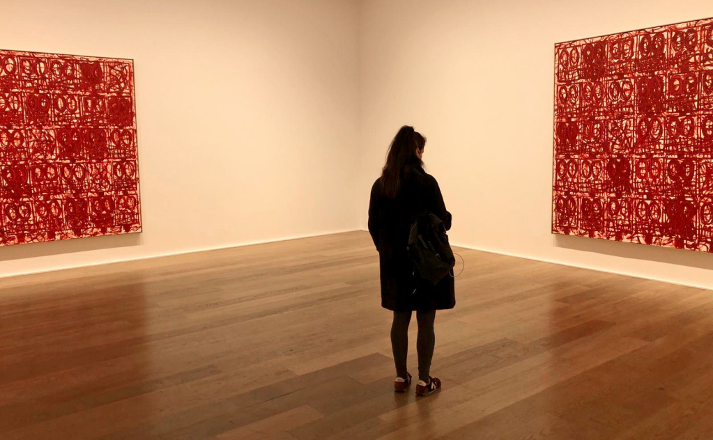 Lisha viewing Rashid Johnson works at Hauser & Wirth London